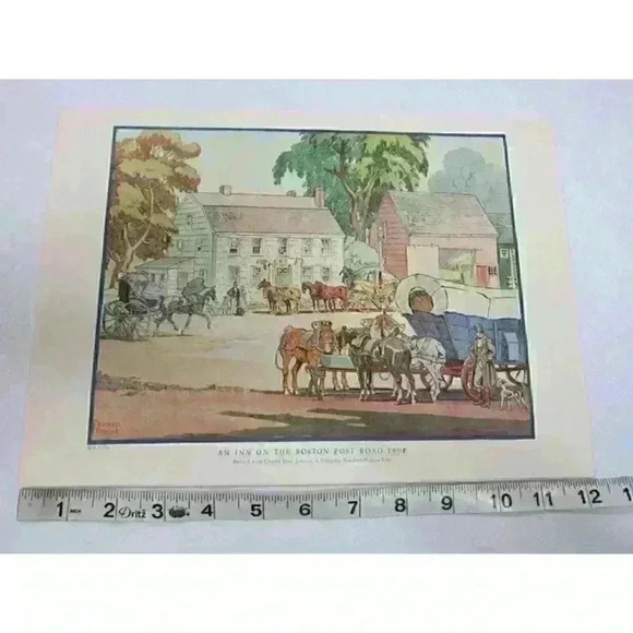 Art Print Edward Penfield INN ON THE BOSTON POST 1804 Color Litho 9x12 Antique - Picture 12 of 12